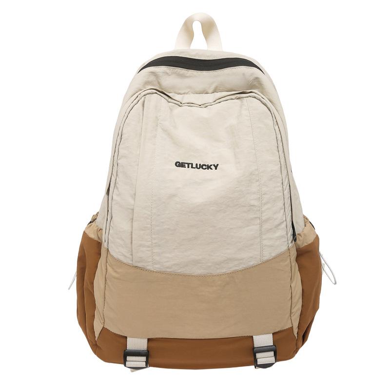 

School bag new fashion backpack fresh contrasting color casual backpack light large capacity college students daily school bag women коричневий