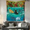 Tapisserie murale Guerrier chat Accrochage mural esthétique Couverture en tissu imprimé Tapisseries décoratives pour chambre à coucher Salon Décoration de maison