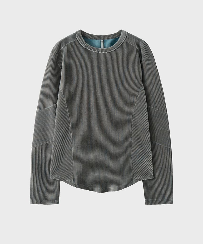 NOIRER Two-Tone Velvet Ribbed Structure T-Shirt (Blue-Gray)