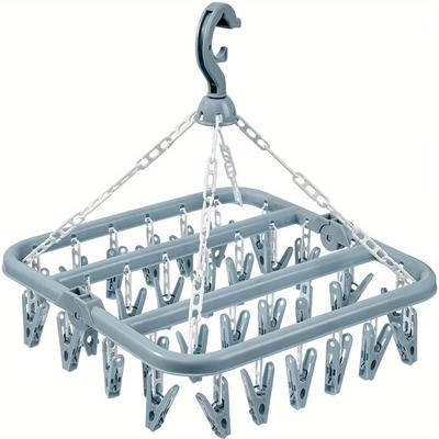 Durable Plastic 32-Clip Hanging Clothes Dryer - Space Saving, No Electricity Needed, Ideal for Socks and Underwear, with Metal Hook