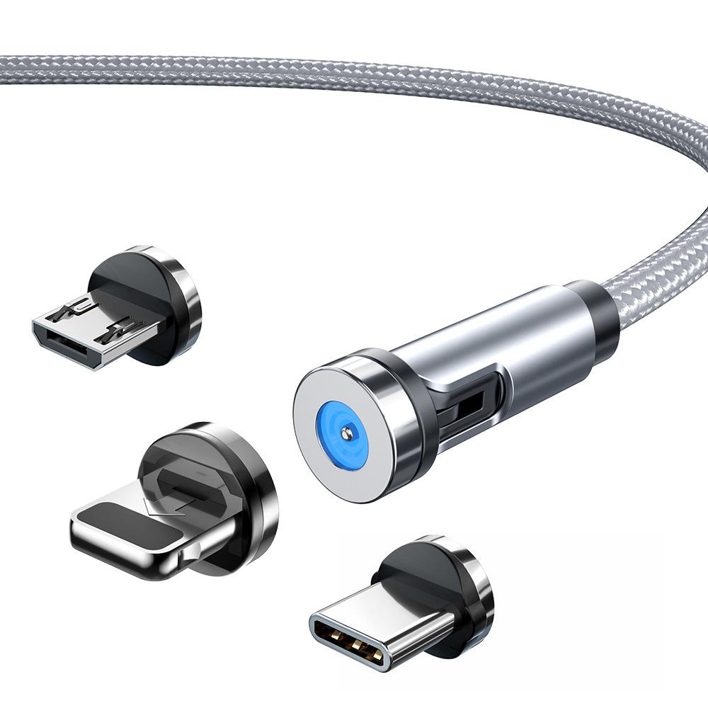 540° Rotating Magnetic 3-in-1 Charging Cable for Android, Apple, and Type-C Devices