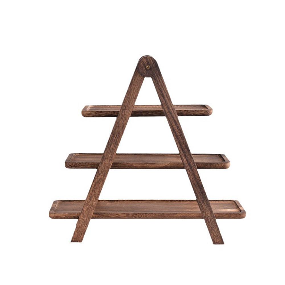 2Pcs Wooden Serving Platter 3 Tier Serving Tray Multi-Function Food Serving Rack Foldable Food Storage Shelf for Wedding Party