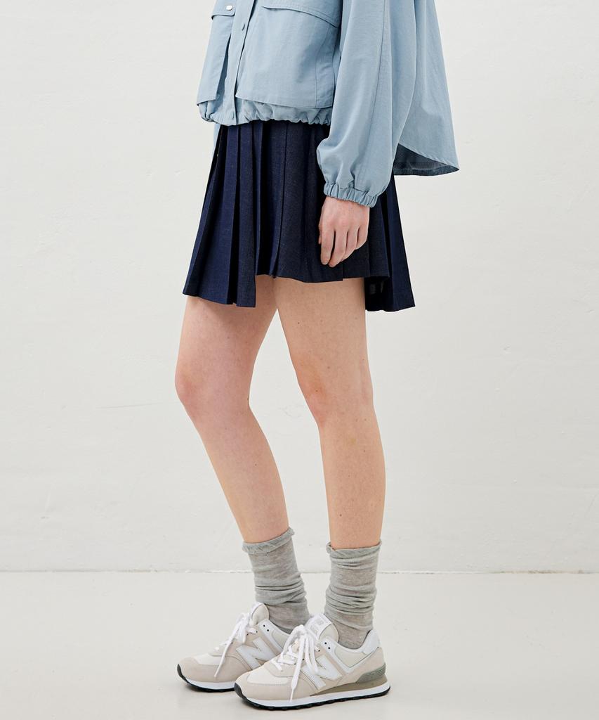 Ollibeudeollibeu Asymmetrical Denim-Like Pleated Skirt Oe6Ms3170