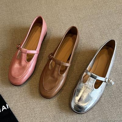 Fashion 2025 Lolita Buckle Strap Mary Janes Woman Hollow Out Flat Ballets Silver Barefoot Shoes Ladies Round Toe Loafers Femmes Sneakers