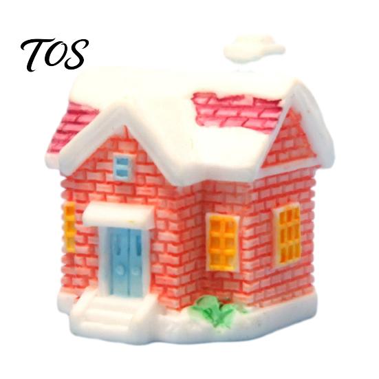 Miniature House Ornament Christmas Figurine, Resin Snow Village Statue, Tiny Winter Home Decor for Fairy Garden, Moss Landscape, Potted Plant