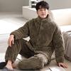 Antistatic padded couple pajamas women's winter three-layer thickened fleece padded jacket men's coral fleece warm loungewear
