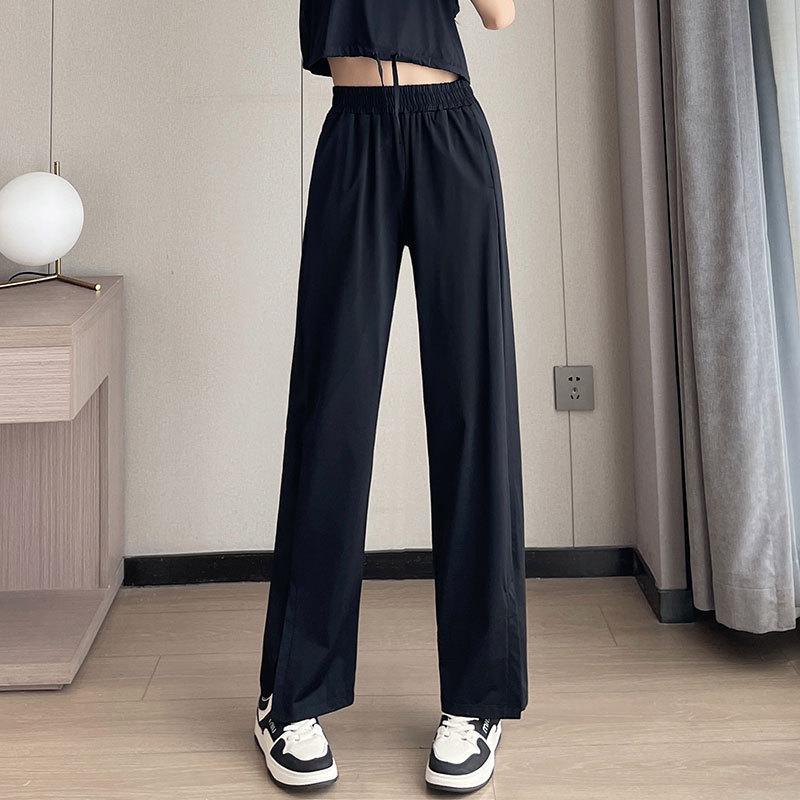 Women's Black Sun Protection Sportswear Set: Summer Quick-Dry Fitness Top & High-Waisted Wide-Leg Pants