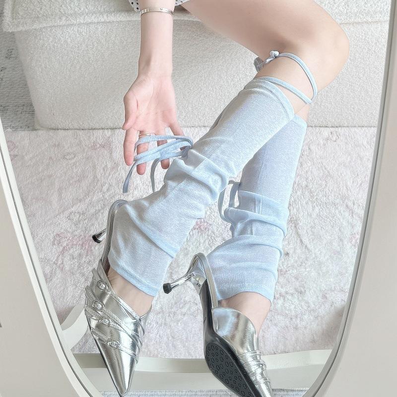 Sunscreen Leg Cover Women'S Spring And Summer Anti-Hook Silk Thin Concealer Skin Socks Strap Bow Ribbon Medium Tube Socks Calf Cover