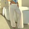 Dames Hoge Taille Wijde Pijp Gebreide Broek Wit Casual Lounge Broek