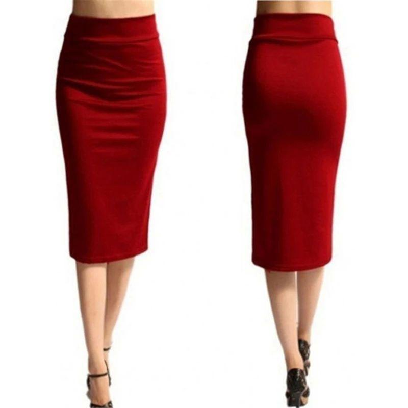 Solid Color Pencil Skirt with Hip Wrap Solid Color Sheath Pencil One-Step Skirt
