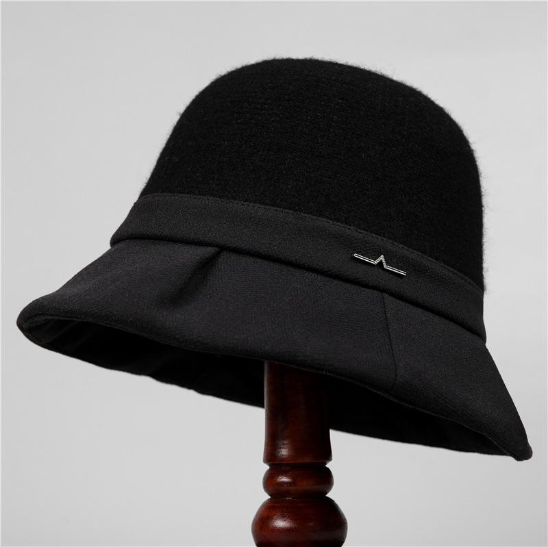 

Шерстяная шляпа женская осенне-зимняя французская ретро маленькая ароматная шляпа-ведро зимняя теплая ONE SIZE чёрный