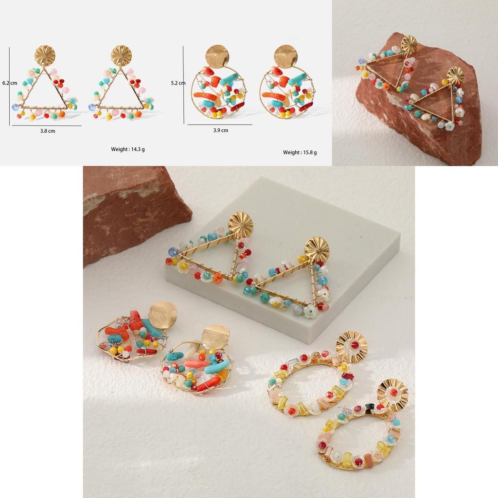 Chic Triangle Oval Shape Earrings Modern Geometric Alloy Dangles For Street Style