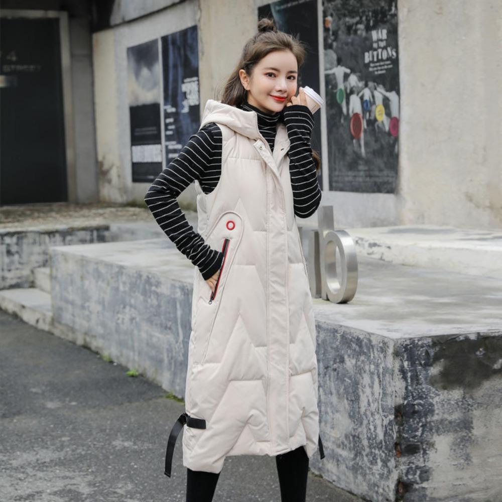 Long Cotton Vest Women's Autumn and Winter New Fashion Hooded Korean Version Casual Vest Jacket Tide