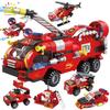 HUIQIBAO 387 pièces 6in1 camions de lutte contre l'incendie blocs de construction ville sauvetage hélicoptère briques 6 pompier jouets pour enfants enfants cadeau