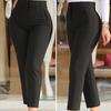 High Waist Pleated Pockets Ninth-Length Women Trousers Solid Color Straight Leg Suit Pants