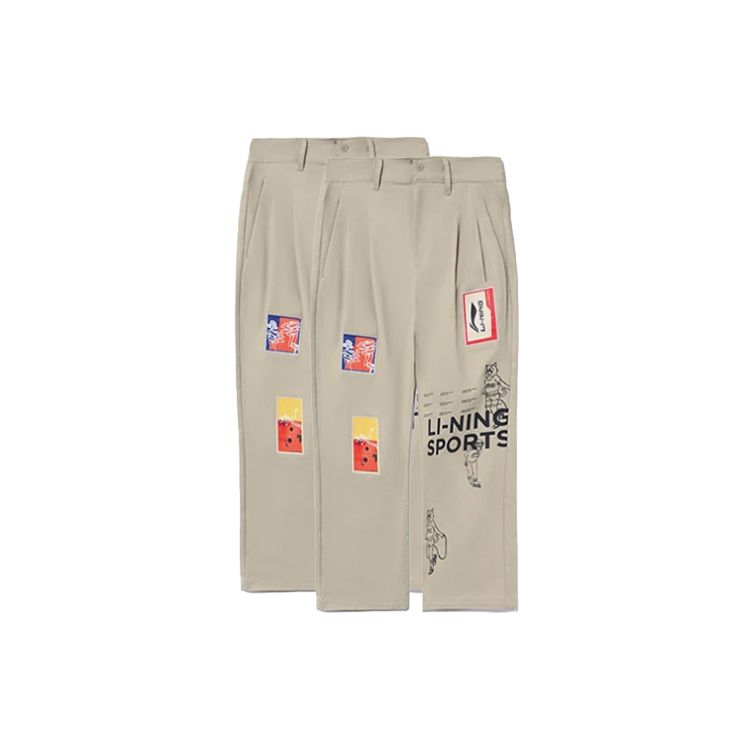 Li Ning Theme Print Loose Straight Casual Pants Unisex pants Khaki AKXR429-3