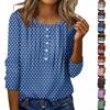 Dam Rundhals Randig Dekorativ Knapp Topp Casual Enfärgad 3/4 Ärm T-shirt