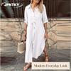 JPNTKY Women's Fashion Spring Autumn Solid Color Print POLO Neck Long Sleeve Casual Dresses