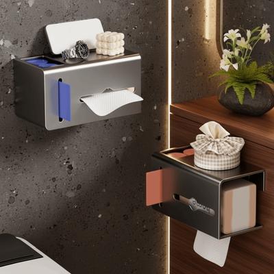 Carbon Steel Toilet Paper Holder Punch Free Waterproof Bathroom Tissue Self Wall Mounted with Trash Bag Holder Tissue Rack Home