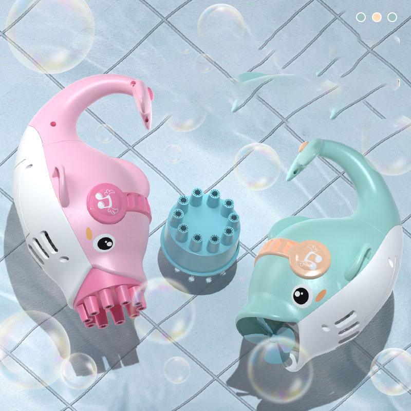 Forma di Delfino Blu Rosa 10 Fori Macchina Divertente Soffiatore Automatico di Sapone Giocattolo Soffiabolle Pistola Elettrica per Bolle Giochi per Feste all'Aperto A