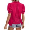Women's Short-sleeved Tops Summer New Fashion T-shirt Versatile V-neck Shirt Lantern Sleeve Splicing Lace Blouse