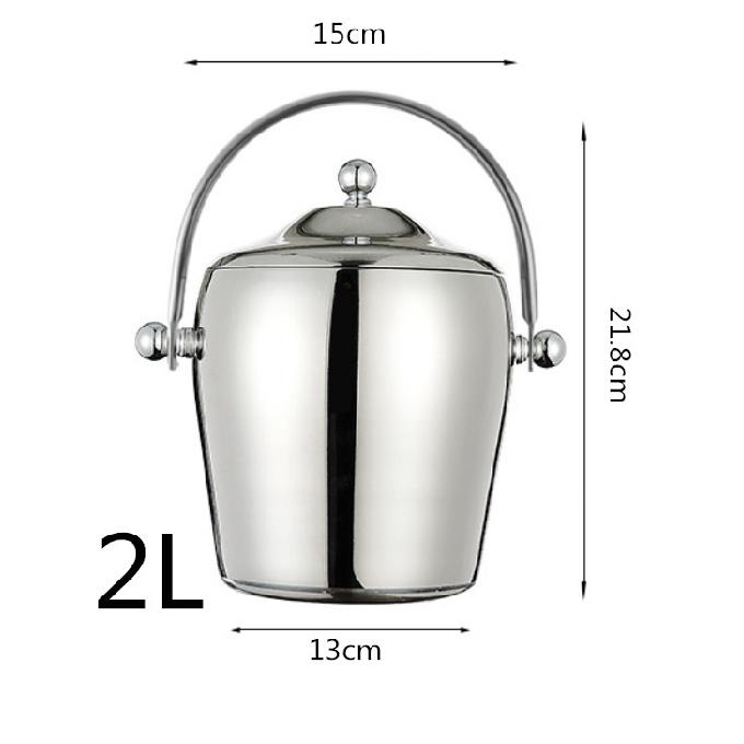 304 1.2L/2L Găleată pentru gheață din oțel inoxidabil, portabil, cu perete dublu, izolat cu capac, hotel, șampanie, whisky, băutură, bere