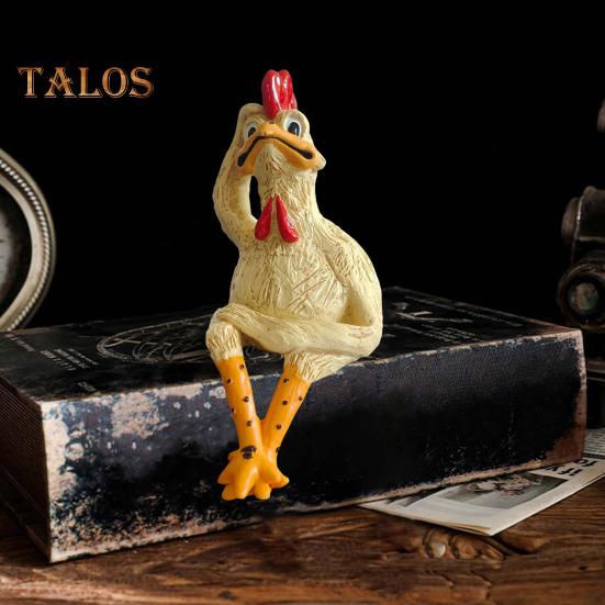 Sitting Chick Figurine Cartoon Yellow Chicken Statue Sculpture Resin Hen Animal Model Home Office Bookshelf Desktop Decoration Ornament