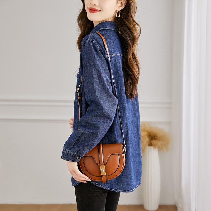 Retro High-end Pure Cotton Denim Shirt for Women's Autumn Clothes New Layered Long-sleeved Loose Slim Top