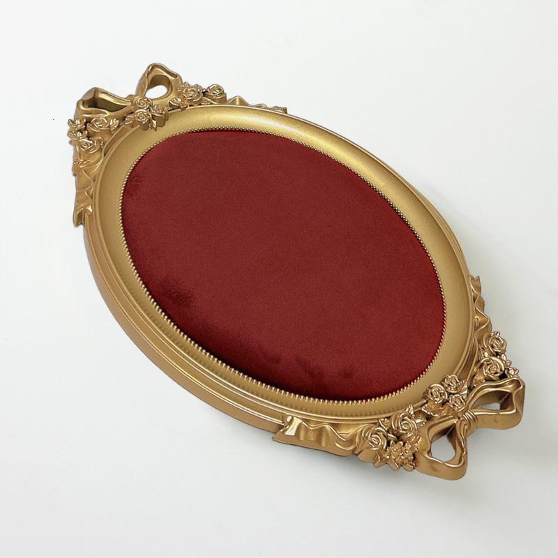 1PC Ornament Showcase with Gold Edging Flannel Photo Frame Antique Velvet Lined Shadow Box Classic Craft Storage Box 39x25cm