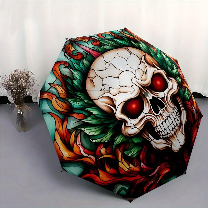 Stained Skull Artwork: Unique Decor for Any SpaceUmbrella, Portable 3-Fold Compact Umbrella,Christmas Gift ES645