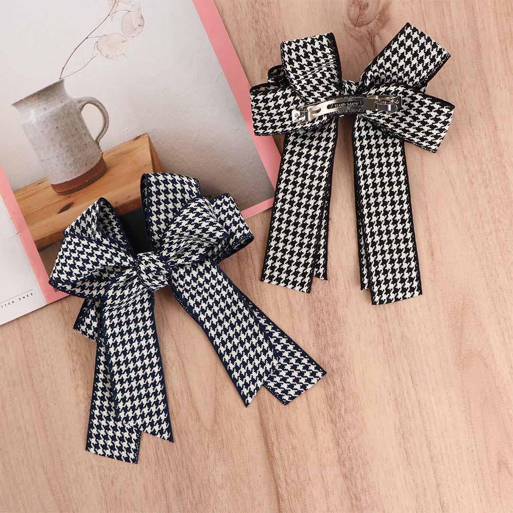 

Fashion Plaid Trendy Women Barrette Spring Clips Bow Hair Clip Hairpins чёрный