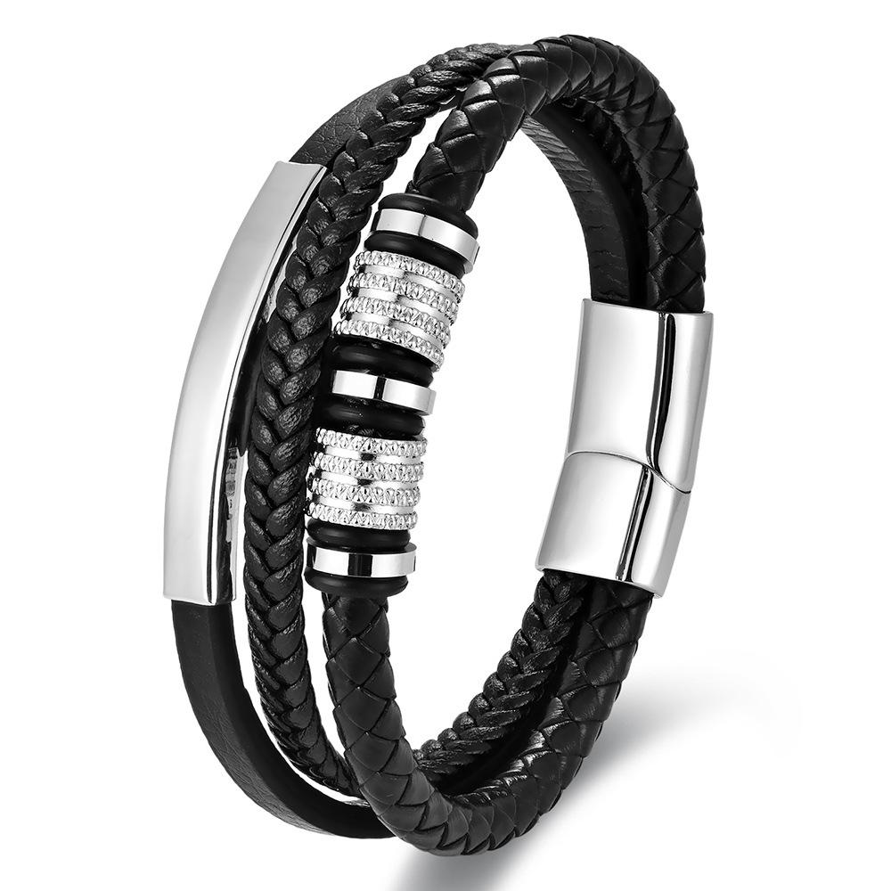 Braided Leather Men Bracelet Magnetic Clasp Trendy Hand Chain Fashion Jewelry