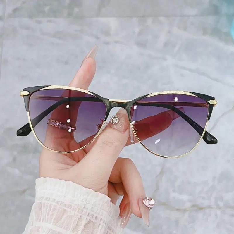 1Pc Round Cat-Eye Fashion Glasses for Women, Men, Casual Metal Glasses, Suitable for Driving, Beach and Travel