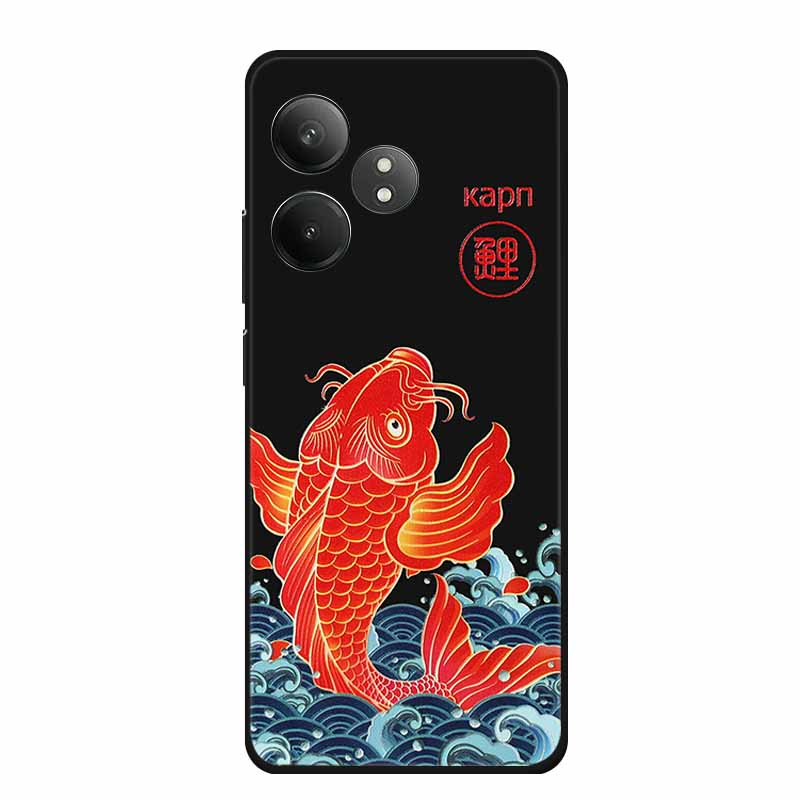 3D Emboss Case For Realme Narzo N61 Note 60 50 Realme GT 6 6T Neo6 SE C61 C63 Phone Case Flowers Black Silicone Soft Back Cover