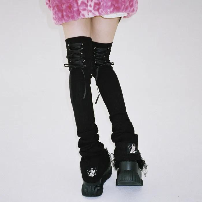 Gothic Lace-Up Leg Warmer - BLACK