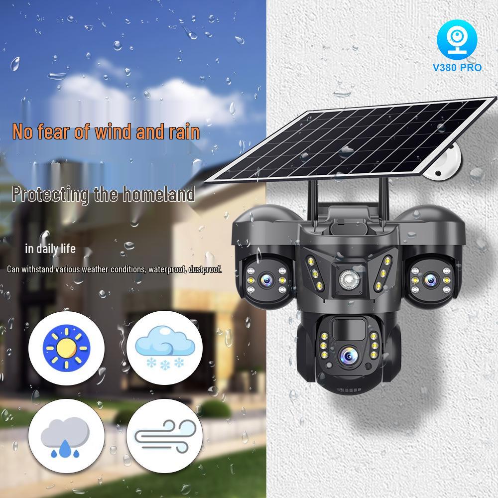 Wireless 360° Solar-Powered PTZ Camera with Triple-Lens and WiFi/4G Connectivity