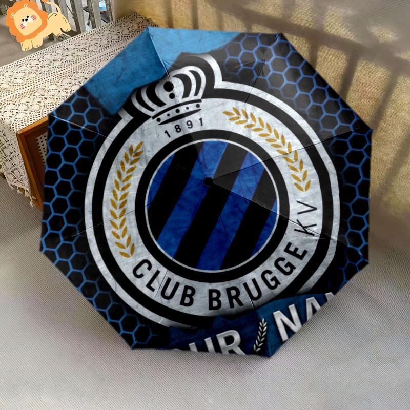 1 PC Automatic Folding Umbrella - Club Brugge KV Custom Name Pattern, Portable & Foldable Design with 8 Ribs, Christmas Birthday Gifts