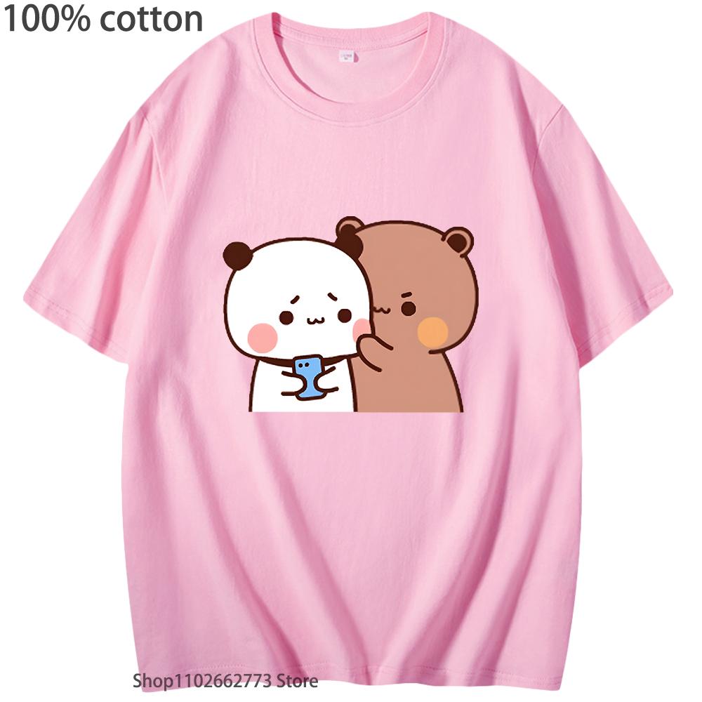 Roztomilý pár Dudu a Bubu se objímají Grafická trička Kawaii Medvídek Panda Tričko Roztomilá Vtipná Trička Dámské Pánské Bavlněné Oblečení