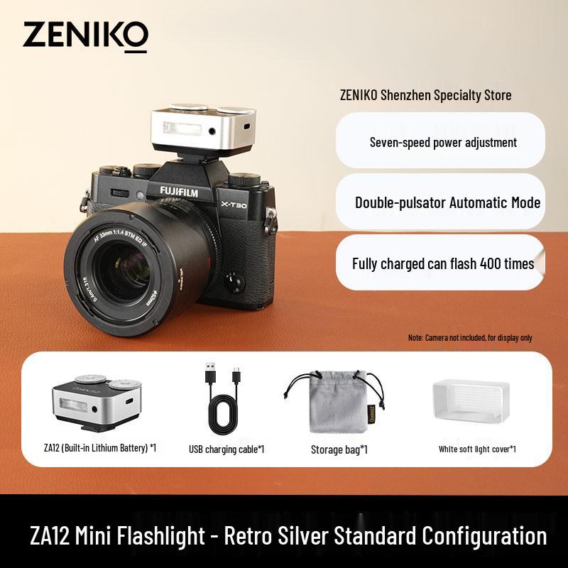 

ZENIKO ZA12 Retro Mini Double Dial Flash for Fujifilm XM5 XT3 and Sony Cameras