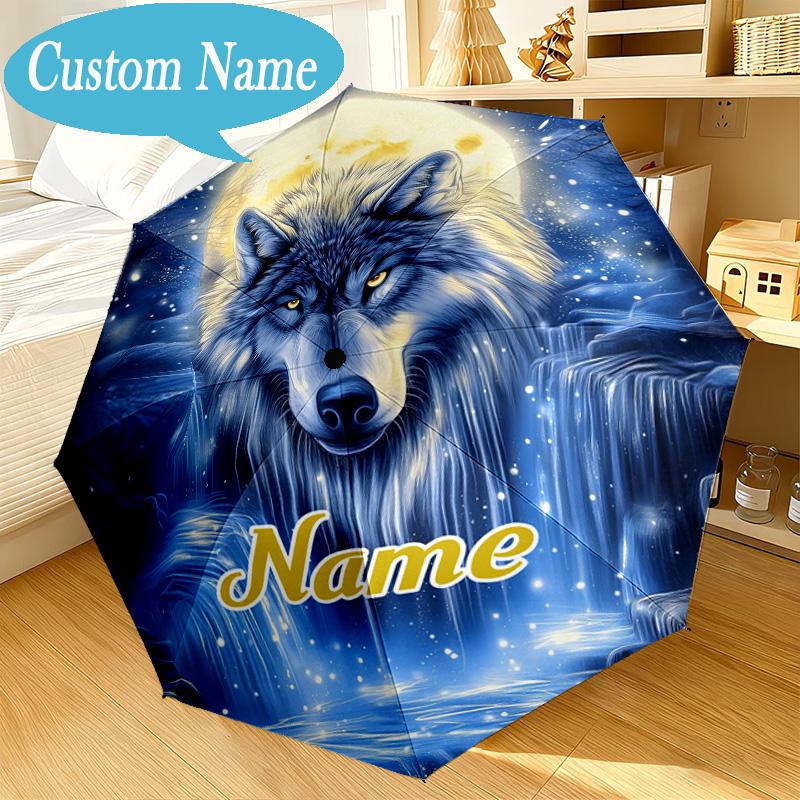 Custom Name Umbrella Electric Wolf Spirit Umbrella 8-Frame for Travel, Camping, Casual Lightweight Portable, Essential for Family Gifts