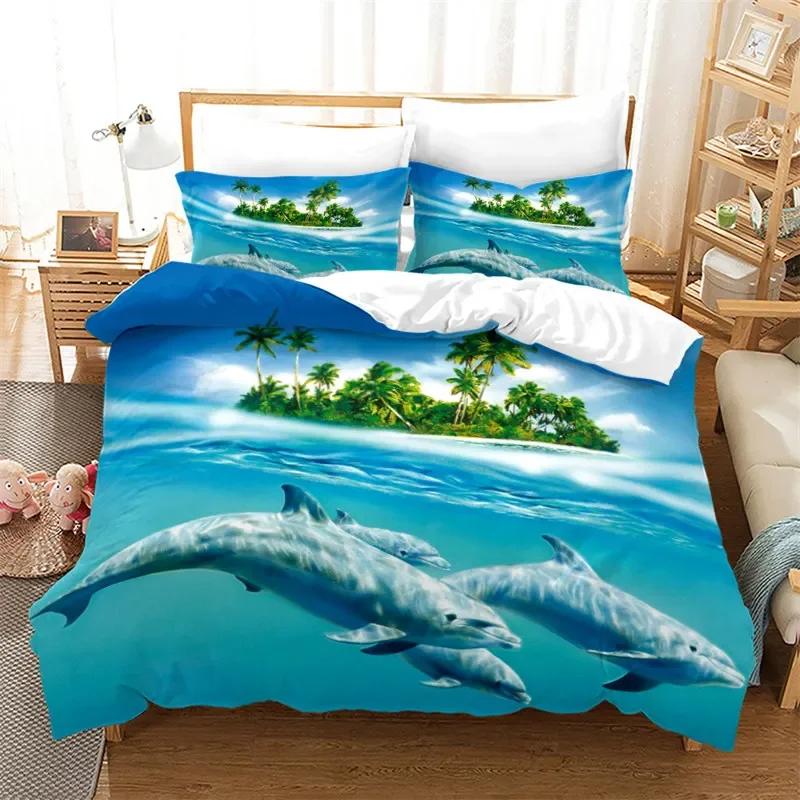 Comforter Dolphin Full Kids Ocean Animal Bedding Set Luxury Mediterranean Style Comforter For Adults Kids Bedroom Decor