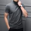 Men's Spring/Summer Milk Silk Turtleneck T-Shirt - Slim Fit, Solid Color, Short Sleeve