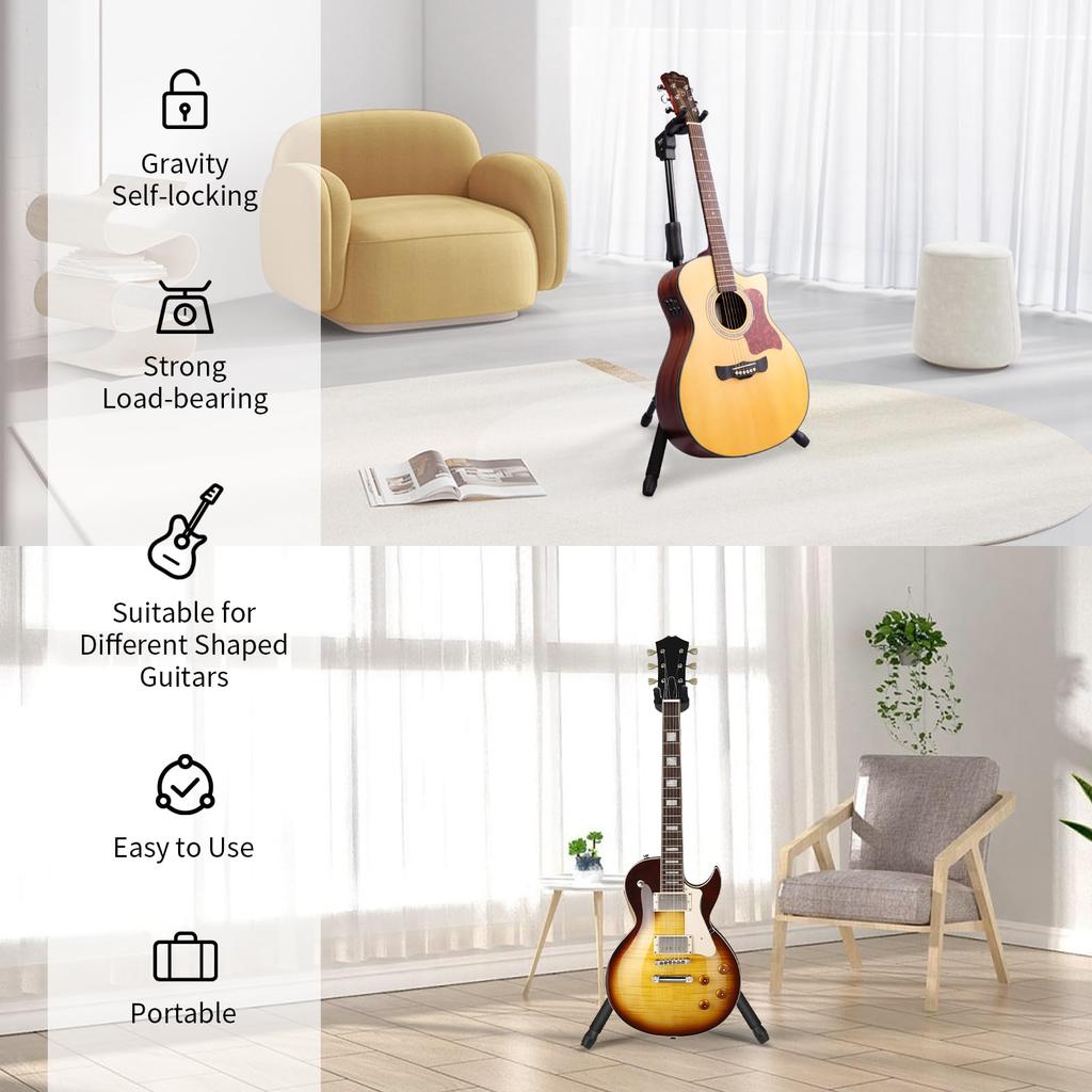 GUITTO Suport chitară pliabil Trepied reglabil pe înălțime Tip de picioare Stabil Durabil pentru chitară acustică/clasică/electrică/bas GGS-06