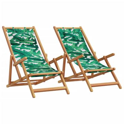 Vidaxl Folding Beach Chairs 2 Pcs, Leaf Pattern Fabric And Wood