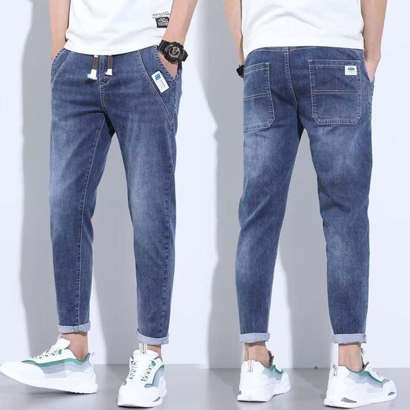 Youth Simple Daily Loose Jeans Men Elastic Casual Mid-waist Harem Pants