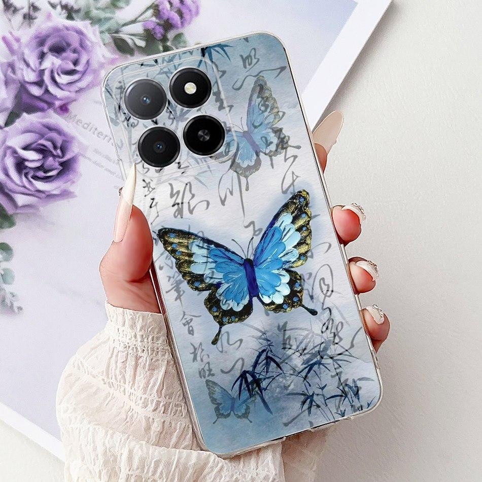 Phone Case For Honor X5b Plus X6b X7b X8b X9b 5G Elegant Flower Cat Painted Soft Silicone TPU Cases