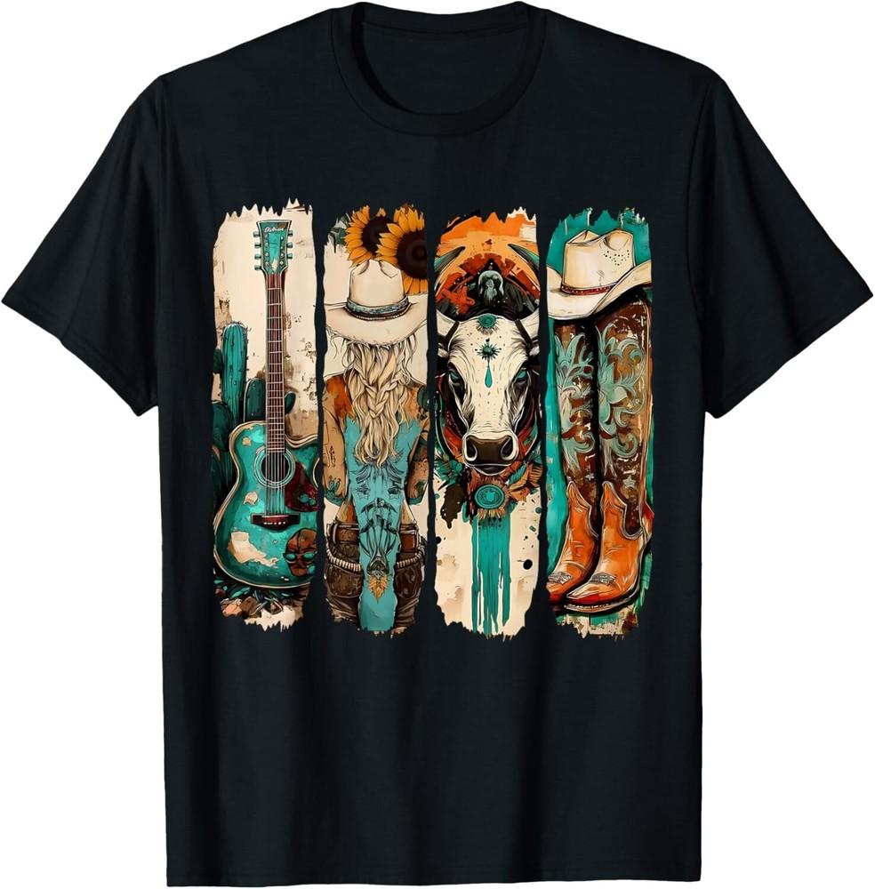 Западная Ковбойка Винтажные Ковбойские Сапоги Западная Бирюзовая Футболка унисекс Футболка Унисекс Футболка S