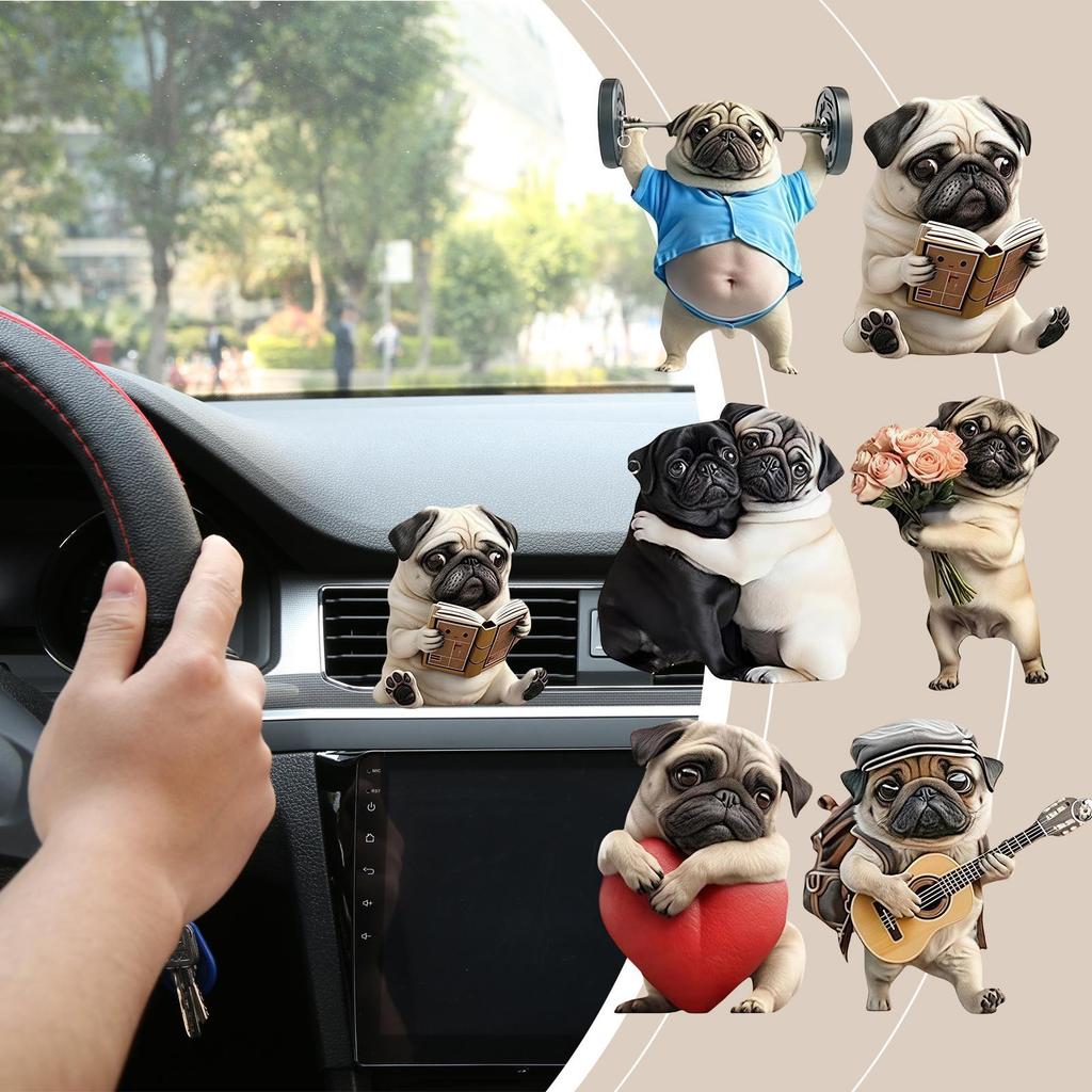 Car Vent Air Freshener Decorative 2D Acrylic Dog Shape Auto Scent Diffuser 6 Pieces Car air freshener pug car accessories