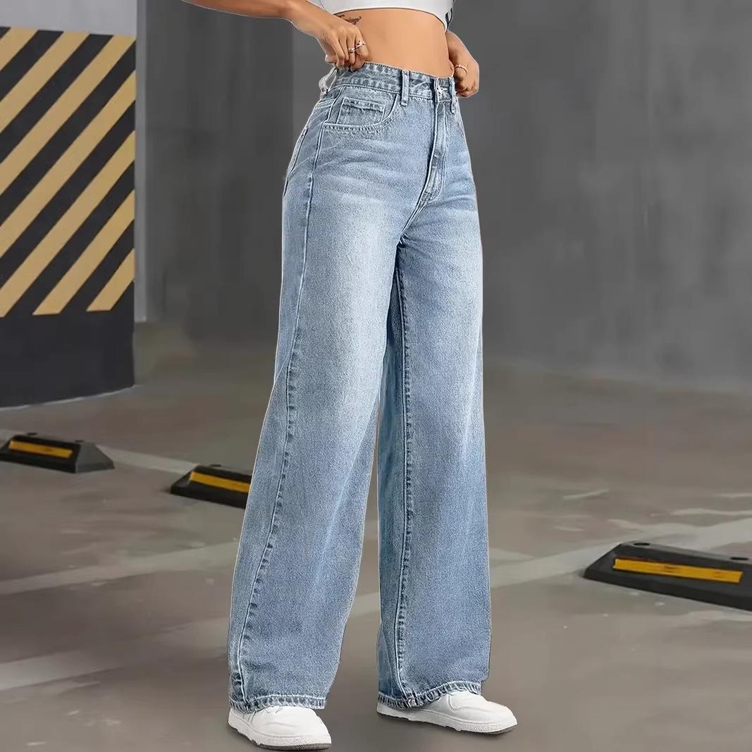 Womejeans Spring 2026 High-Stretch Light Wash High-Waisted Straight Leg Jeans XL