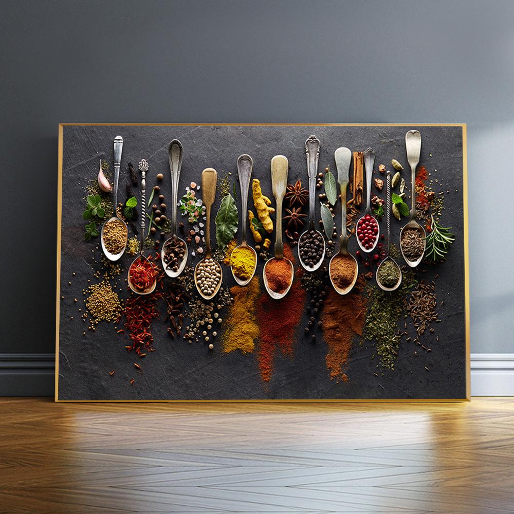 Poster da cucina Varietà di cucchiai di condimento Stampa su tela Pittura Immagine da parete Soggiorno Decorazione domestica moderna Senza cornice
